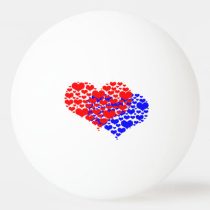 Twee harten blauw en rood pingpongbal