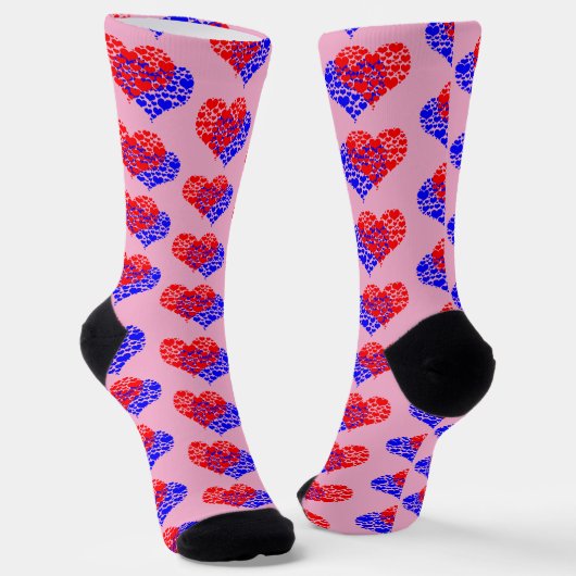 Twee harten blauw en rood sokken (Gebogen)