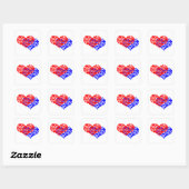 Twee harten blauw en rood vierkante sticker (Vel)