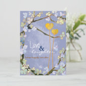 Twee harten blauw huwelijk repetitie kaart (Staand voorkant)