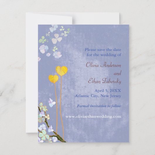 Twee harten blauwe boho bruiloft sparen de Datum Save The Date (Achterkant)