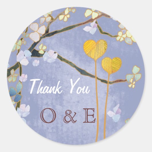 Twee harten blauwe bruiloft Dank je Ronde Sticker (Voorkant)
