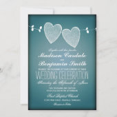 Twee harten  blauwe bruiloft uitnodigingen (Voorkant)