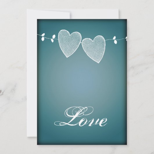 Twee harten  blauwe bruiloft uitnodigingen (Achterkant)