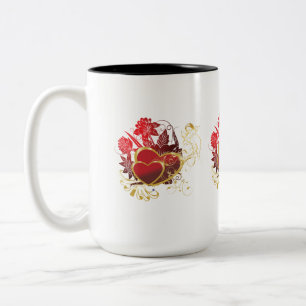 Twee harten boeket tweekleurige koffiemok