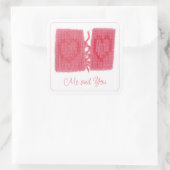 TWEE HARTEN BREIEN Grote vierkante Stickers + teks (Tas)