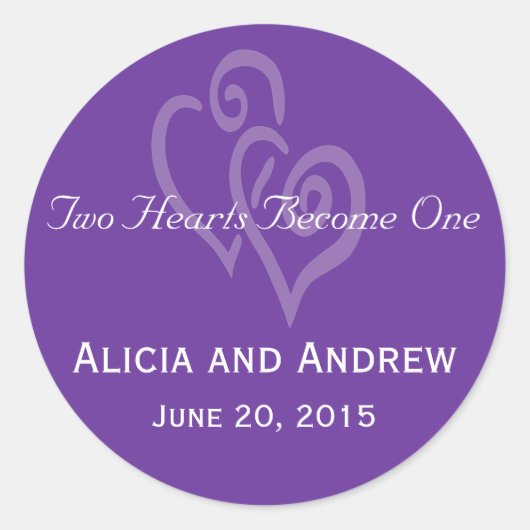 Twee harten bruiloft gunst Sticker Paarse (Voorkant)