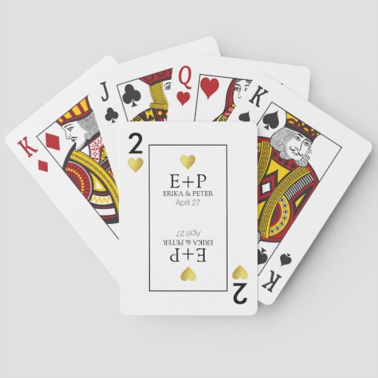 Twee harten bruiloft gunsten Monogram Wit Pokerkaarten (Achterkant)