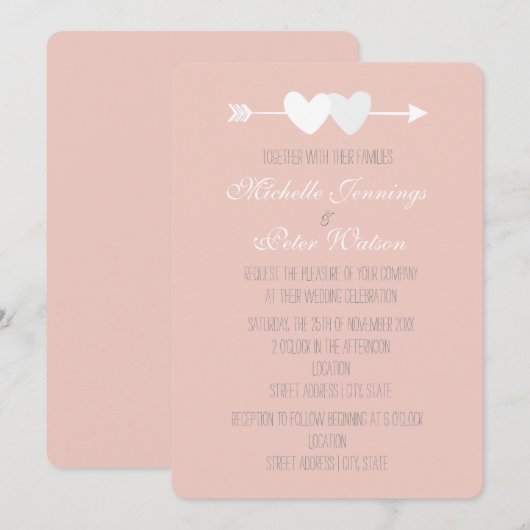 Twee harten bruiloft kaart (Voorkant / Achterkant)