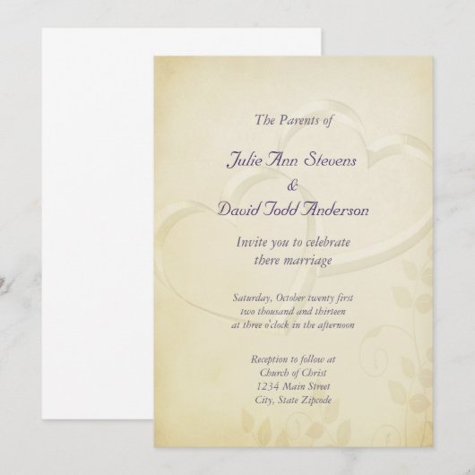 Twee harten bruiloft kaart (Voorkant / Achterkant)