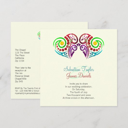 Twee harten bruiloft kaart (Voorkant / Achterkant)