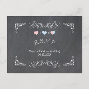 Twee harten Chalkboard Wedding RSVP Uitnodiging Briefkaart