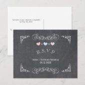 Twee harten Chalkboard Wedding RSVP Uitnodiging Briefkaart (Voorkant / Achterkant)