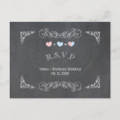 Twee harten Chalkboard Wedding RSVP Uitnodiging Briefkaart (Voorkant)