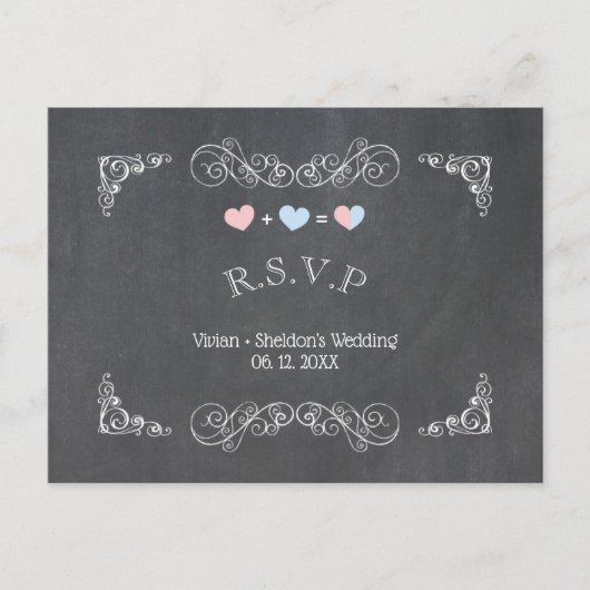 Twee harten Chalkboard Wedding RSVP Uitnodiging Briefkaart (Voorkant)
