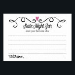 Twee Harten Datum Jar Ideeën Trouwkaarten Kaart<br><div class="desc">Deze stijlvolle date jar kaarten zijn de perfecte aanvulling op uw bruiloft receptie of vrijgezellenfeest. Het ontwerp is voorzien van een wervelende zwarte rand met een pruim paarse hart op de top. De tekst binnenin is "Date Jar" in een leuk zwart script lettertype en "deel je beste date idee" in...</div>