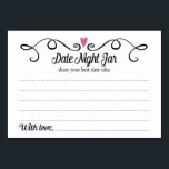 Twee Harten Datum Jar Ideeën Trouwkaarten Kaart<br><div class="desc">Deze stijlvolle date jar kaarten zijn de perfecte aanvulling op uw bruiloft receptie of vrijgezellenfeest. Het ontwerp is voorzien van een wervelende zwarte rand met een pruim paarse hart op de top. De tekst binnenin is "Date Jar" in een leuk zwart script lettertype en "deel je beste date idee" in...</div>