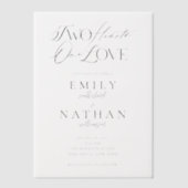 Twee Harten Een Hart Minimale Moderne Script Trouw Vellum Uitnodigingen (Voorkant)