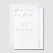 Twee Harten Een Hart Minimale Moderne Script Trouw Vellum Uitnodigingen (Offset)