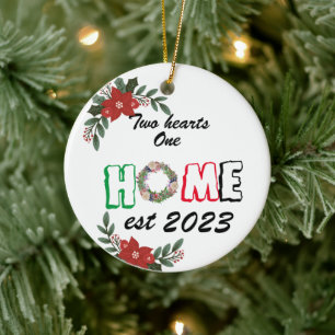 Twee harten een huis, eerste kerst nieuwe huis ker keramisch ornament