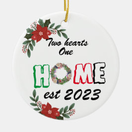 Twee harten een huis, eerste kerst nieuwe huis ker keramisch ornament