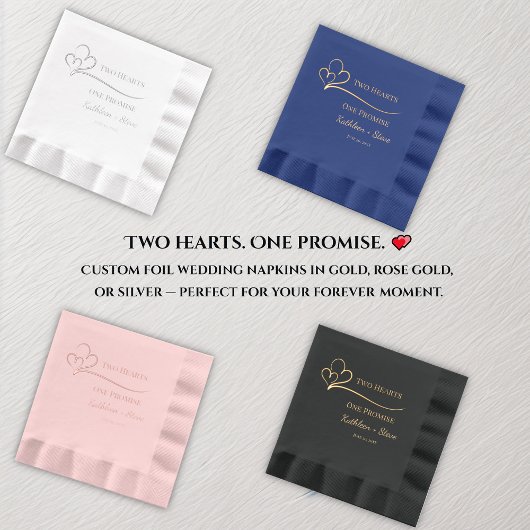 Twee harten, een huwelijksbelofte folie servetten