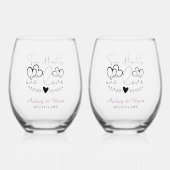 Twee harten een liefde bruiloft aandenken wijnglas zonder voet (Voorkant)