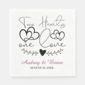 Twee harten een liefde bruiloft cocktail servetten (Voorkant)