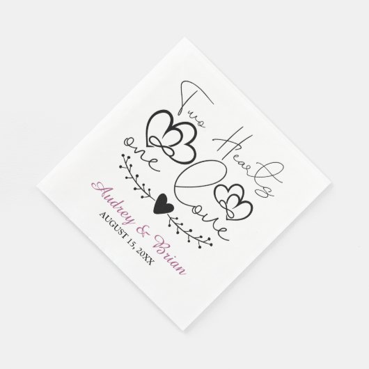 Twee harten een liefde bruiloft cocktail servetten (Hoek)