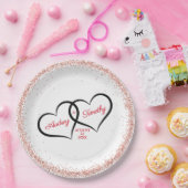 Twee harten Een liefde bruiloft gepersonaliseerd Papieren Bordje (Feest)