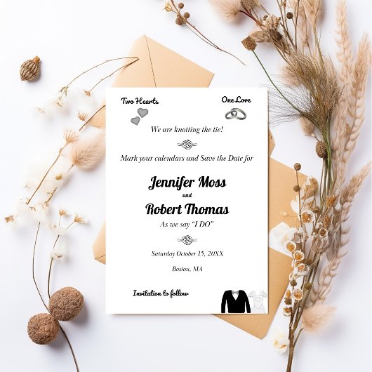 Twee harten, één liefde, de das strikken, datum va save the date