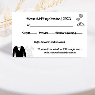 Twee harten, één liefde, de das strikken RSVP kaartje