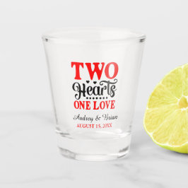 Twee harten één liefde huwelijksaandenken shot glas