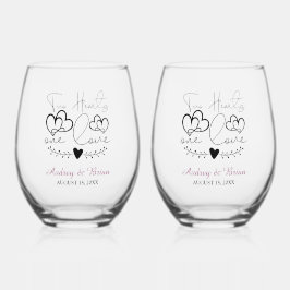 Twee harten één liefde huwelijksgeschenk wijnglas zonder voet