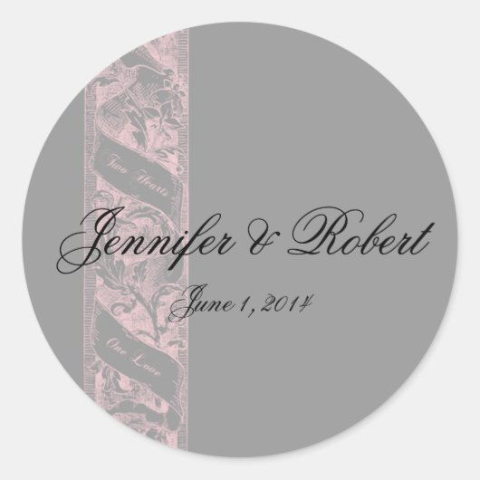 Twee harten een liefde romantische envelop afdicht ronde sticker (Voorkant)