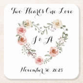 Twee harten een liefde roze crème Rozen Kartonnen Onderzetters (Voorkant)