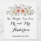 Twee harten een liefde roze crème Rozen Wijn Etiket (Enkel label)