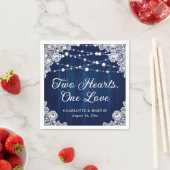 Twee harten een liefde rustieke hout marine blauwe servet (Insitu)