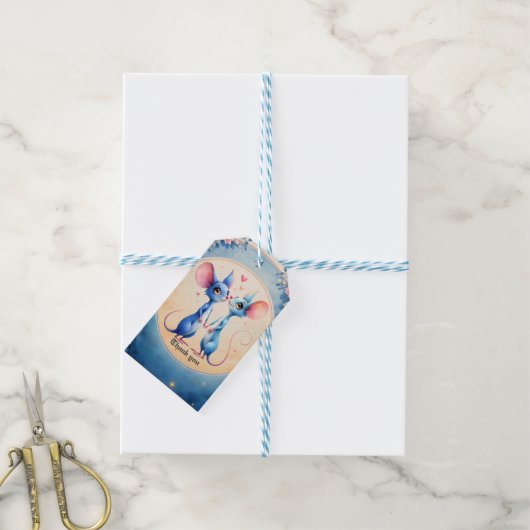 Twee harten, één liefde – Trouwmuizen. Cadeaulabel (Met Touw)