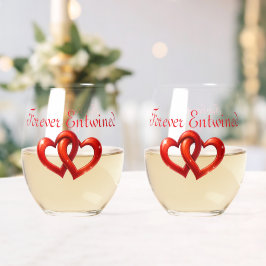 Twee harten, één liefde wijnglas zonder voet