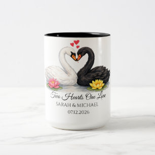 Twee harten één liefde Zwaan Huwelijksjubileum Tweekleurige Koffiemok