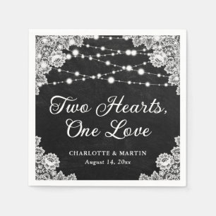 Twee harten een liefde zwart krijtbord bruiloft servet