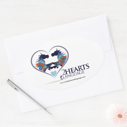 Twee harten één taal ovale sticker (Envelop)