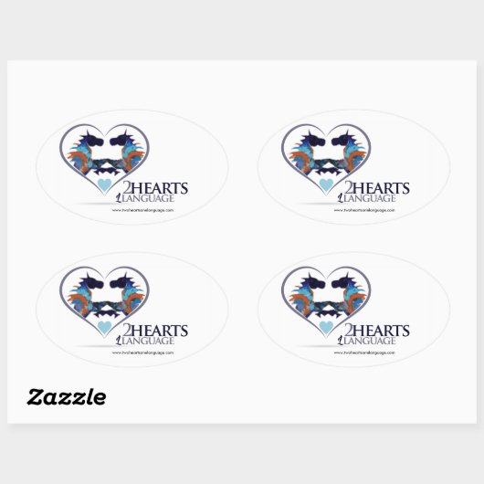 Twee harten één taal ovale sticker (Vel)