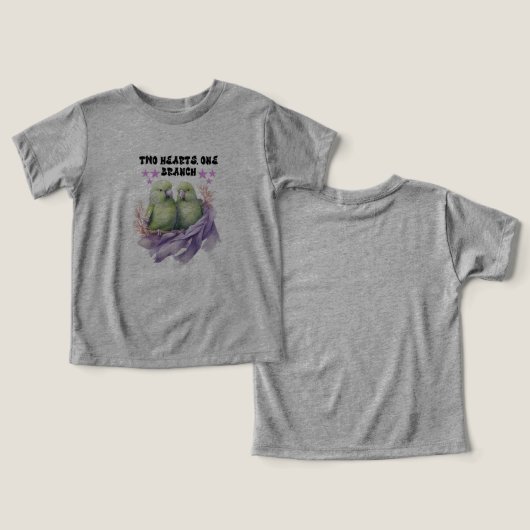 Twee + harten + één + tak + peuter + T-shirt (Ontwerp Voorkant & Achterkant)