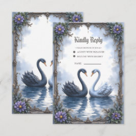 Twee harten, één weerspiegeling – Romantische Zwan RSVP Kaartje