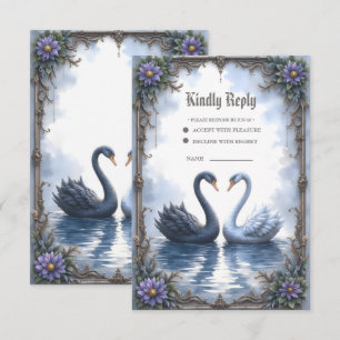 Twee harten, één weerspiegeling – Romantische Zwan RSVP Kaartje