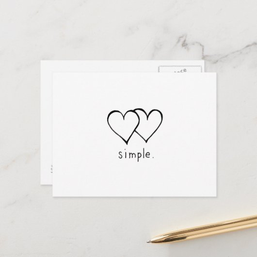 Twee harten - Eenvoudige liefde - nieuwe lijnteken Briefkaart (Voorkant / Achterkant in situ)