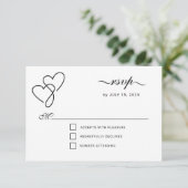 Twee harten Elegant Script RSVP (Staand voorkant)