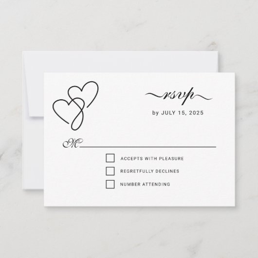 Twee harten Elegant Script RSVP Kaartje (Voorkant)